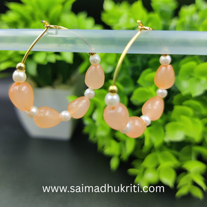 Peach Beaded Hoops