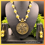 Yellow Cotton Bead Golden Necklace