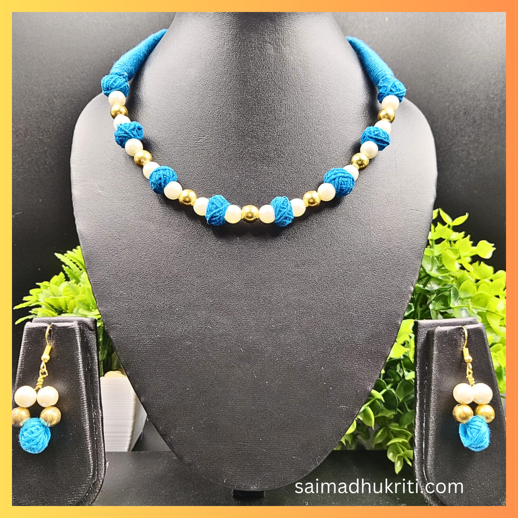 Blue cotton Bead Necklace