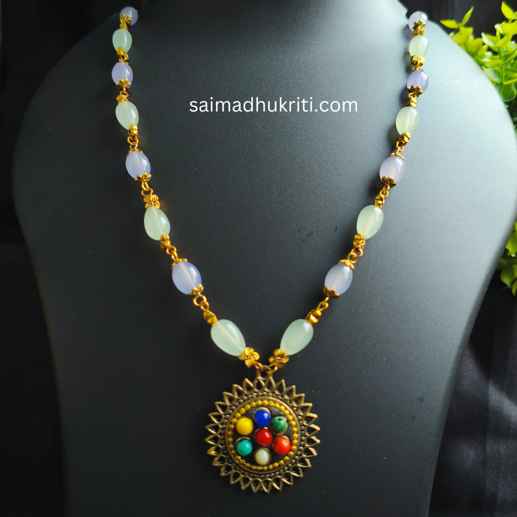Tibetian Pendent Multicolour Bead Necklace