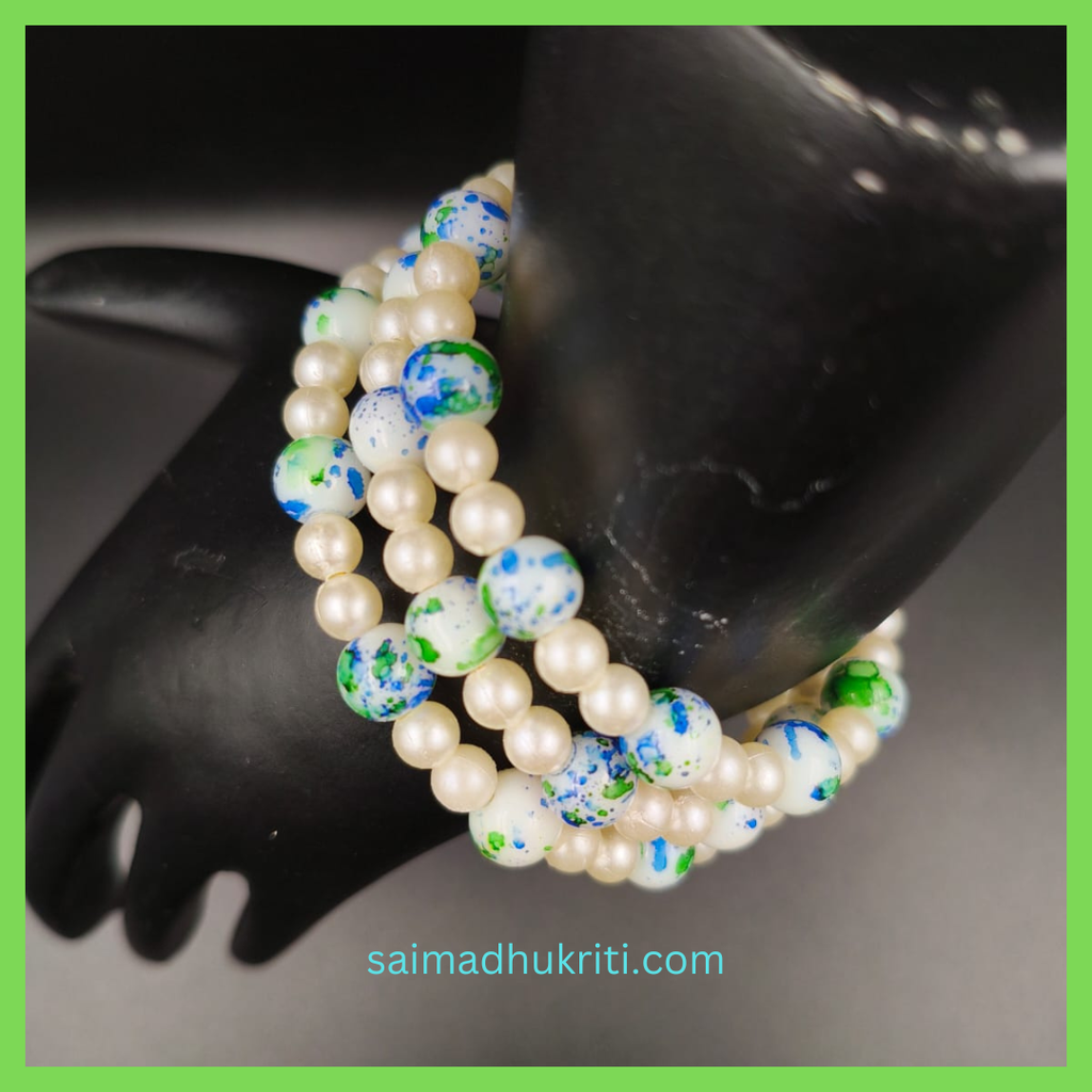 Crackle & Pearl Bead Blue Bracelet