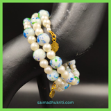 Crackle & Pearl Bead Blue Bracelet