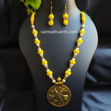 Yellow Cotton Bead Golden Necklace