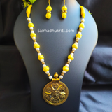 Yellow Cotton Bead Golden Necklace