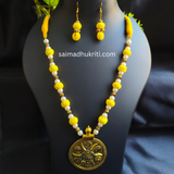 Yellow Cotton Bead Golden Necklace