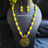 Yellow Cotton Bead Golden Necklace