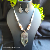 Beige Cotton bead Silver Necklace