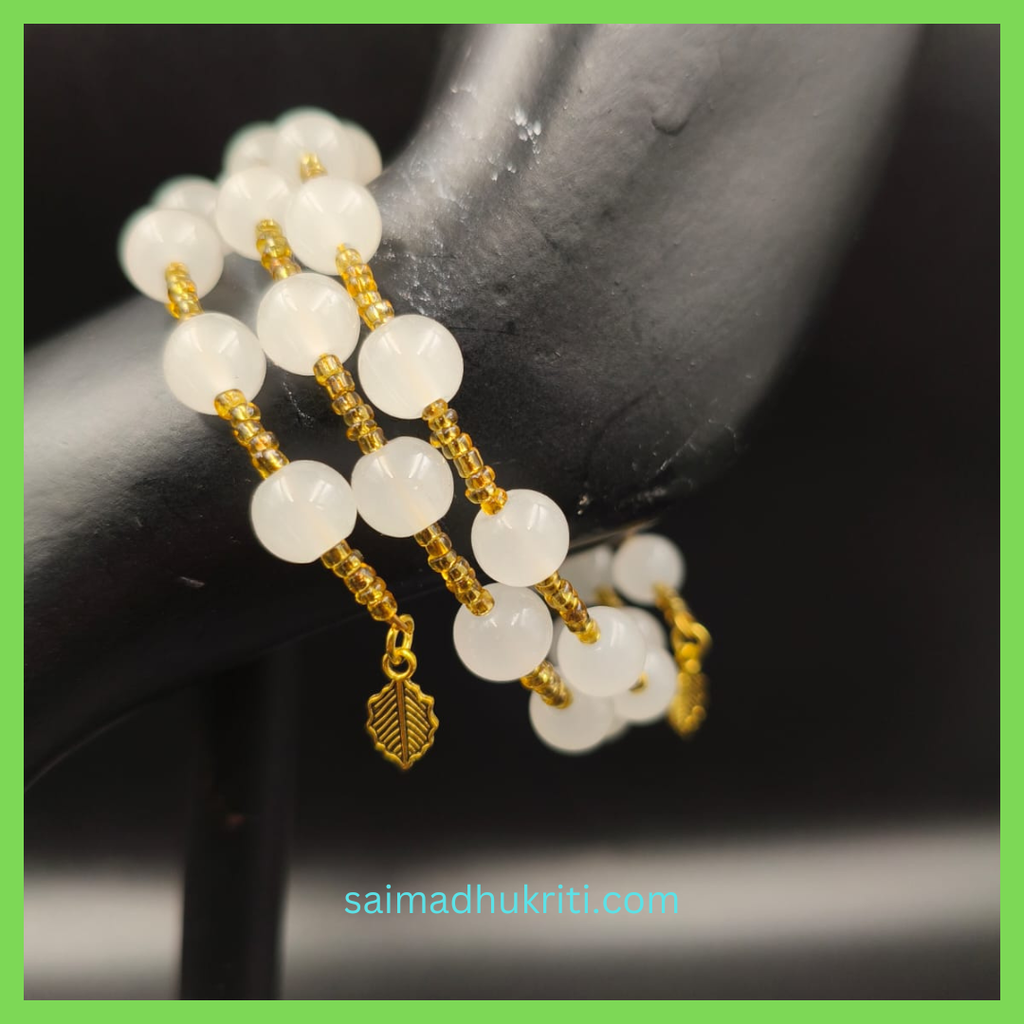 White Jelly Bead and Golden Seed bead Bracelet