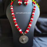 Red Cotton Bead Silver Necklace