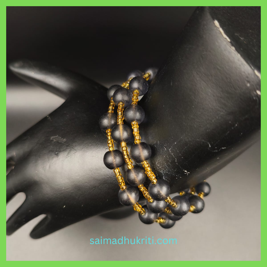 Black Jelly beads and Golden Seed bead Bracelet